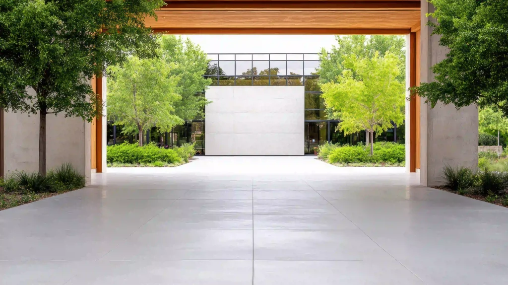 a white building with a large white door free photo